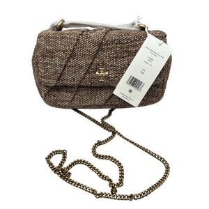 Tory Burch Mini Kira Draped Raffia Flap Crossbody Bag-Camel/Gold AUTH NWT $398